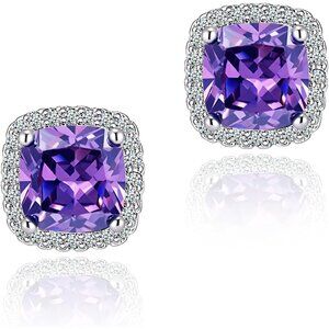 Women's Square Birthstone Cubic Zirconia Mall Dainty Purple Elegant Earring